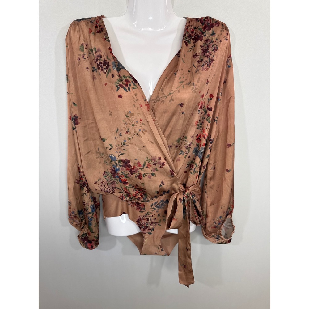 Zara Tan Floral Wrap Bodysuit